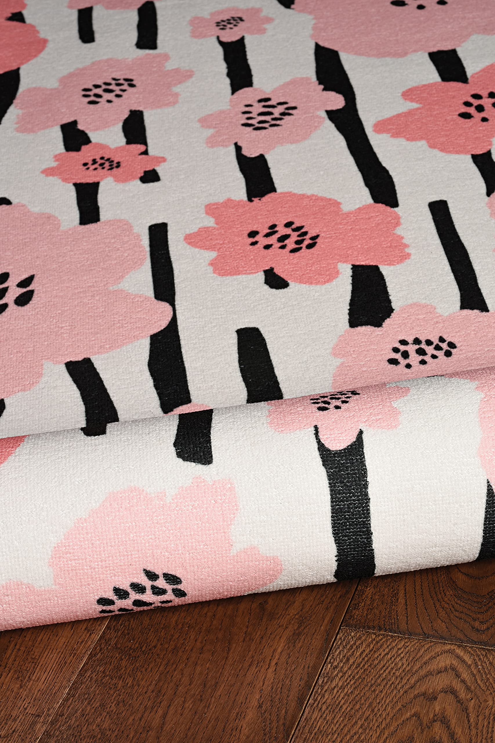 Minley Washable Rug 3' x 5' - Ivory & Pink Soft Accent Carpet for Living Room, Bedroom, Nursery | Stain-Resistant & Machine Washable Indoor Area Rug