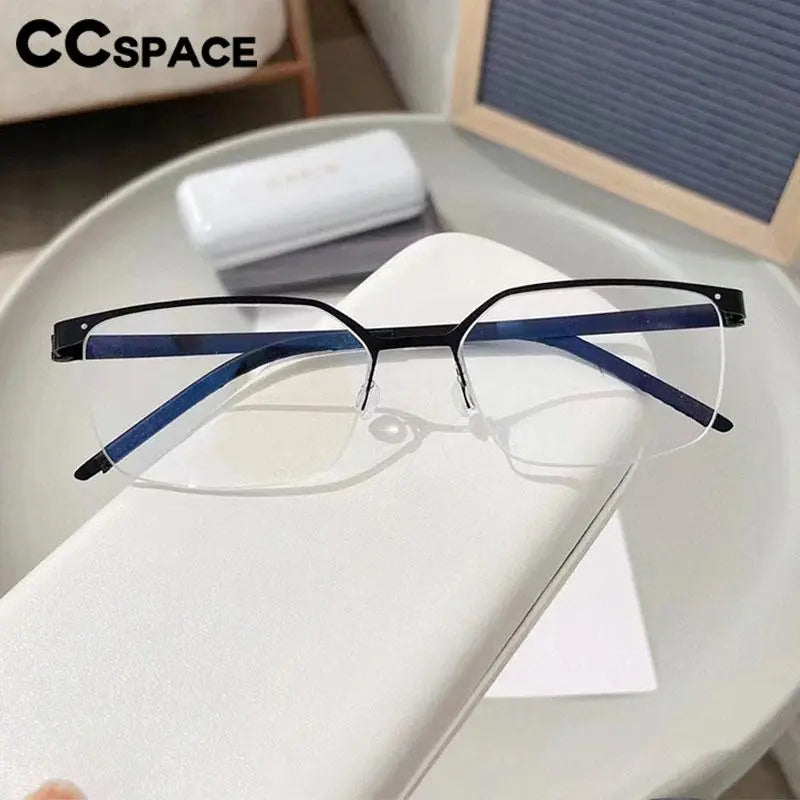 CCSpace Men's Semi-Rimless Square Titanium Eyeglasses Frame 56871 - Lightweight & Durable Glasses for Work, Reading, and Everyday Wear