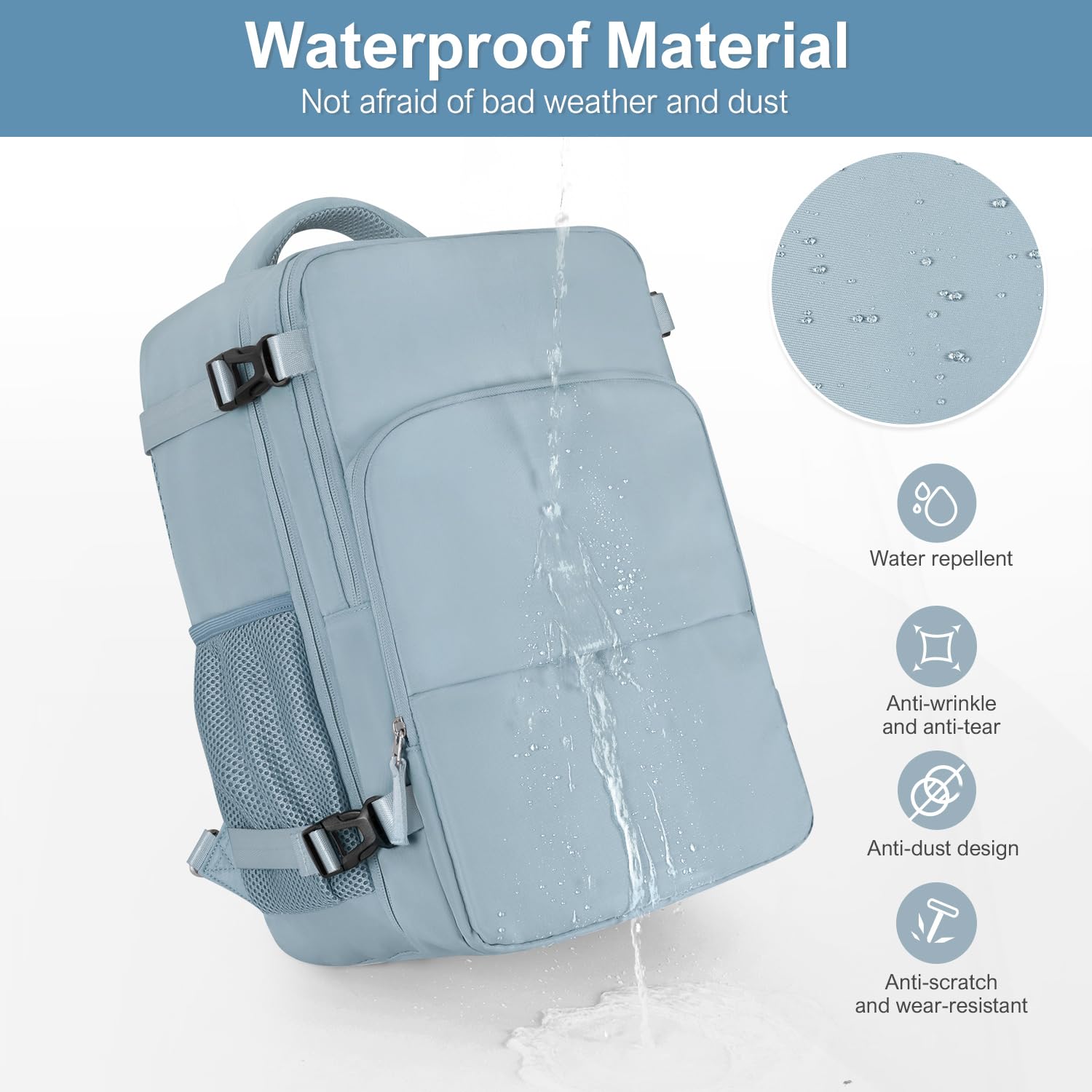 Women's Waterproof Travel Backpack - 16.9x11.8x7.87 Inch Flight Approved Carry-On for College, Hiking & Casual Use | Durable Blue Daypack for Commuting, Weekend Trips & Outdoor Adventures