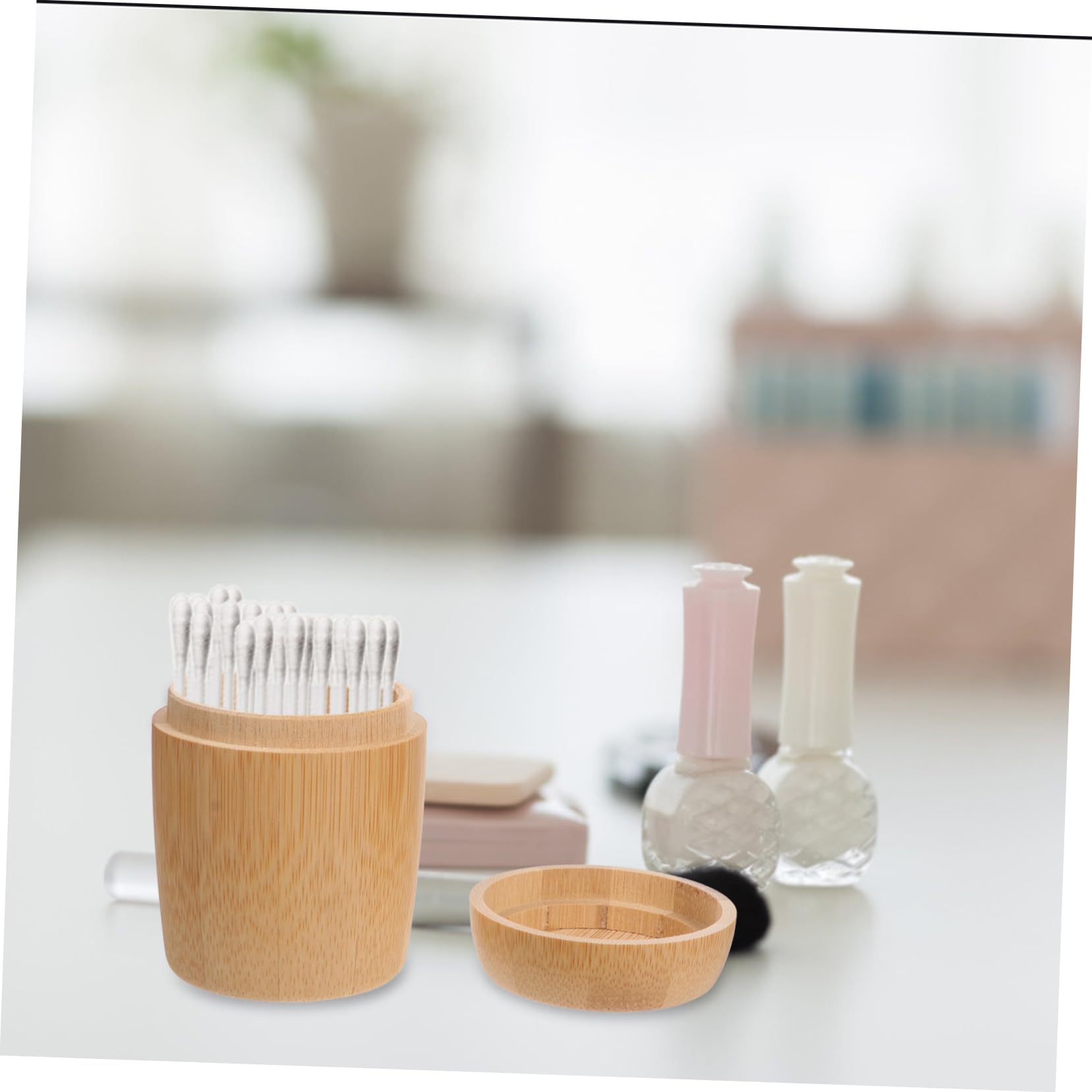 1pc Bamboo Toothpick Holder with Lid - Cotton Swab Storage Box, Household Toothpick Case Container for Kitchen, Bathroom & Travel Organization