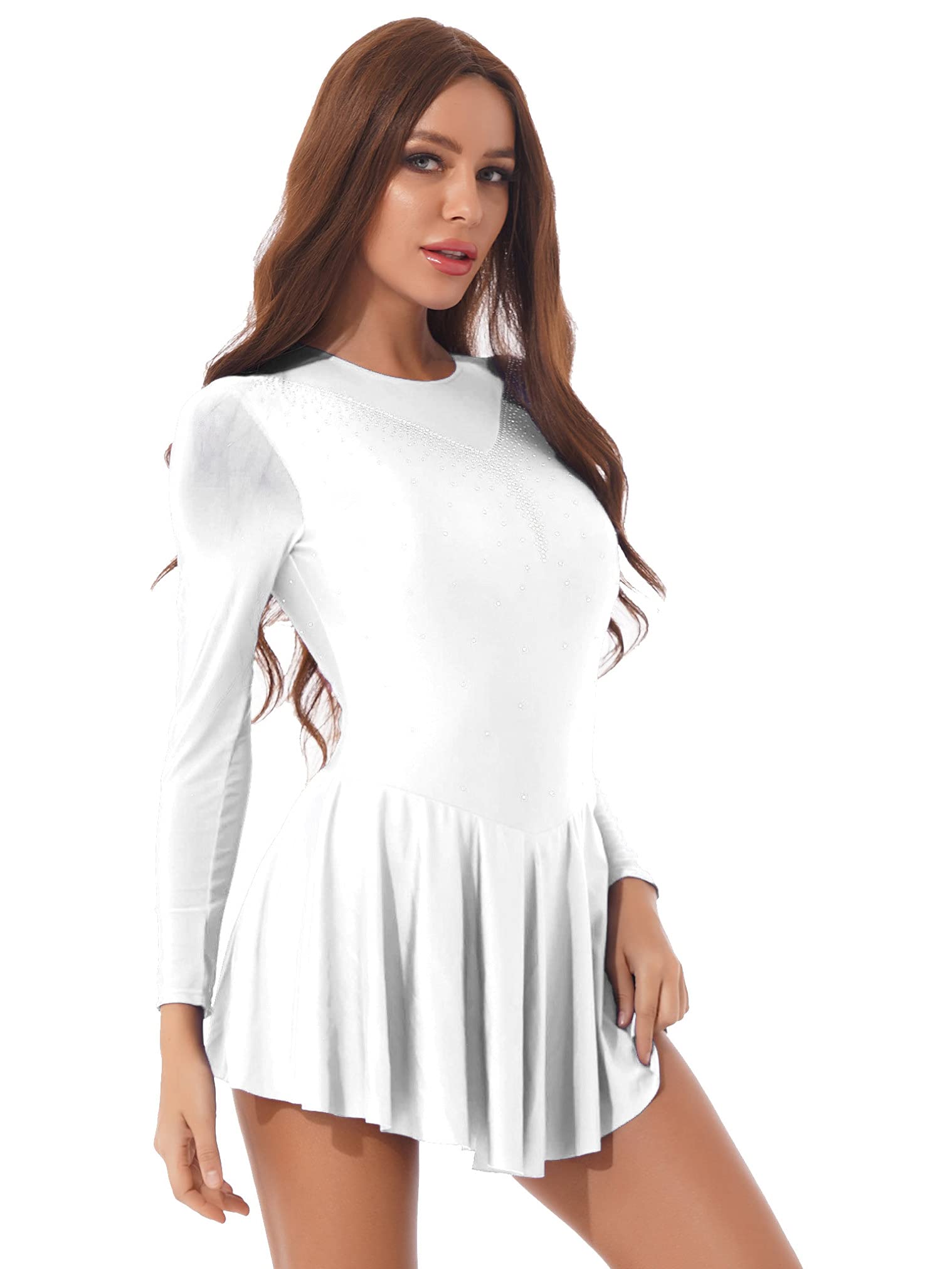 Elegant Women's Lyrical Dance Costume - Long Sleeve Mesh Figure Skating Dress with Backless Design | Ballet & Contemporary Dance Leotard for Performances, Competitions & Practice
