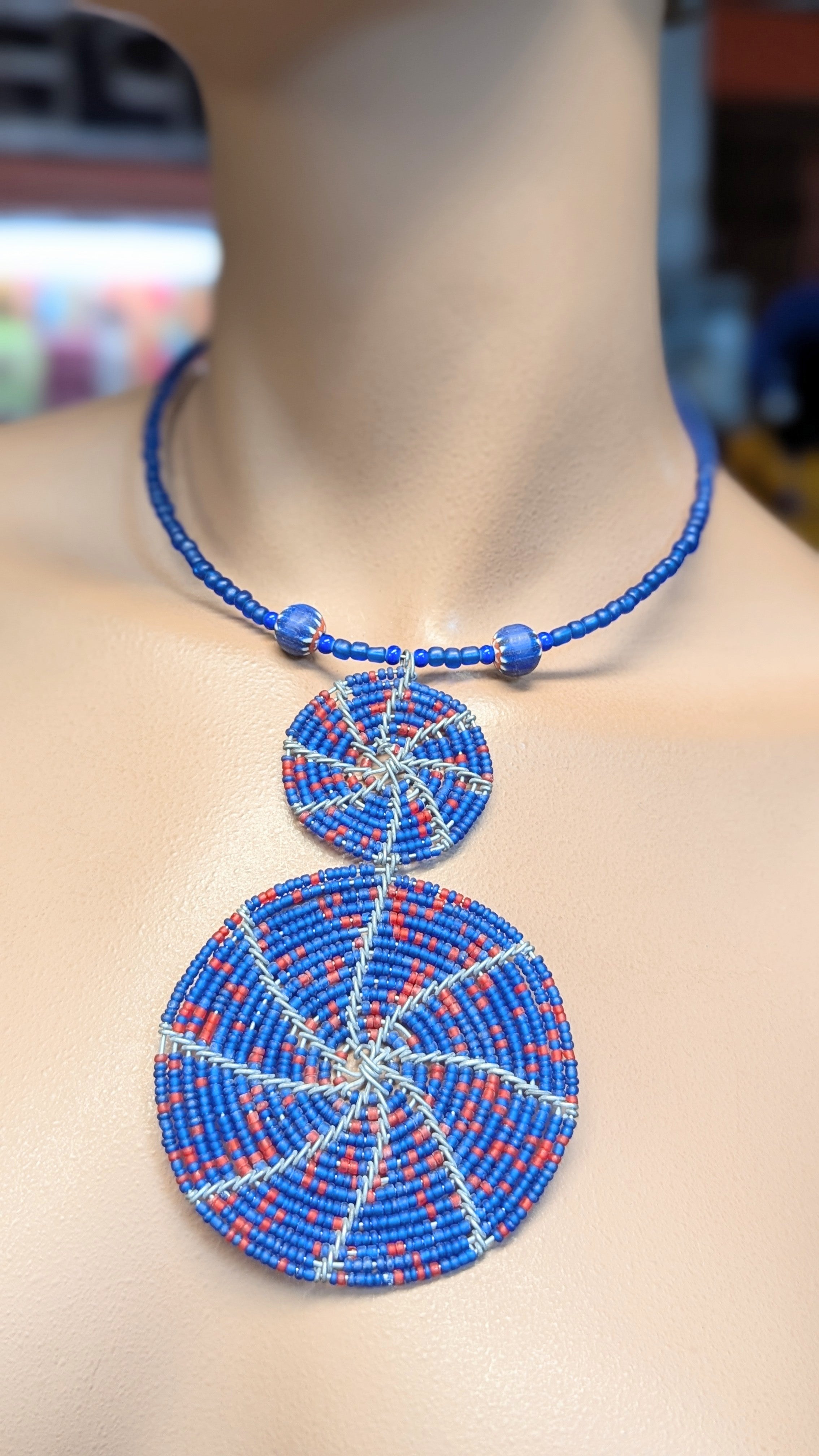 Authentic African Blue Kijiji Choker Necklace - Handmade Beaded Tribal Jewelry for Women | Perfect for Festivals, Weddings & Boho Fashion