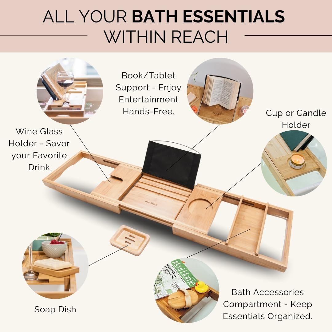 Luxury Bath Pillow & Bathtub Caddy Set - Spa Quality Bath Accessories for Ultimate Relaxation | Perfect Self Care Gift for Women & Mom | Ideal for Bubble Baths, Aromatherapy & Home Spa Days