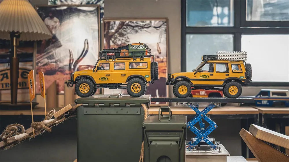FMS FCX24M 1/24 Scale 4WD RC Rock Crawler Truck - Licensed Range Rover Camel Trophy Edition with LED Lights | 2.4G Remote Control Off-Road Vehicle for Indoor/Outdoor Crawling & Trail Adventures