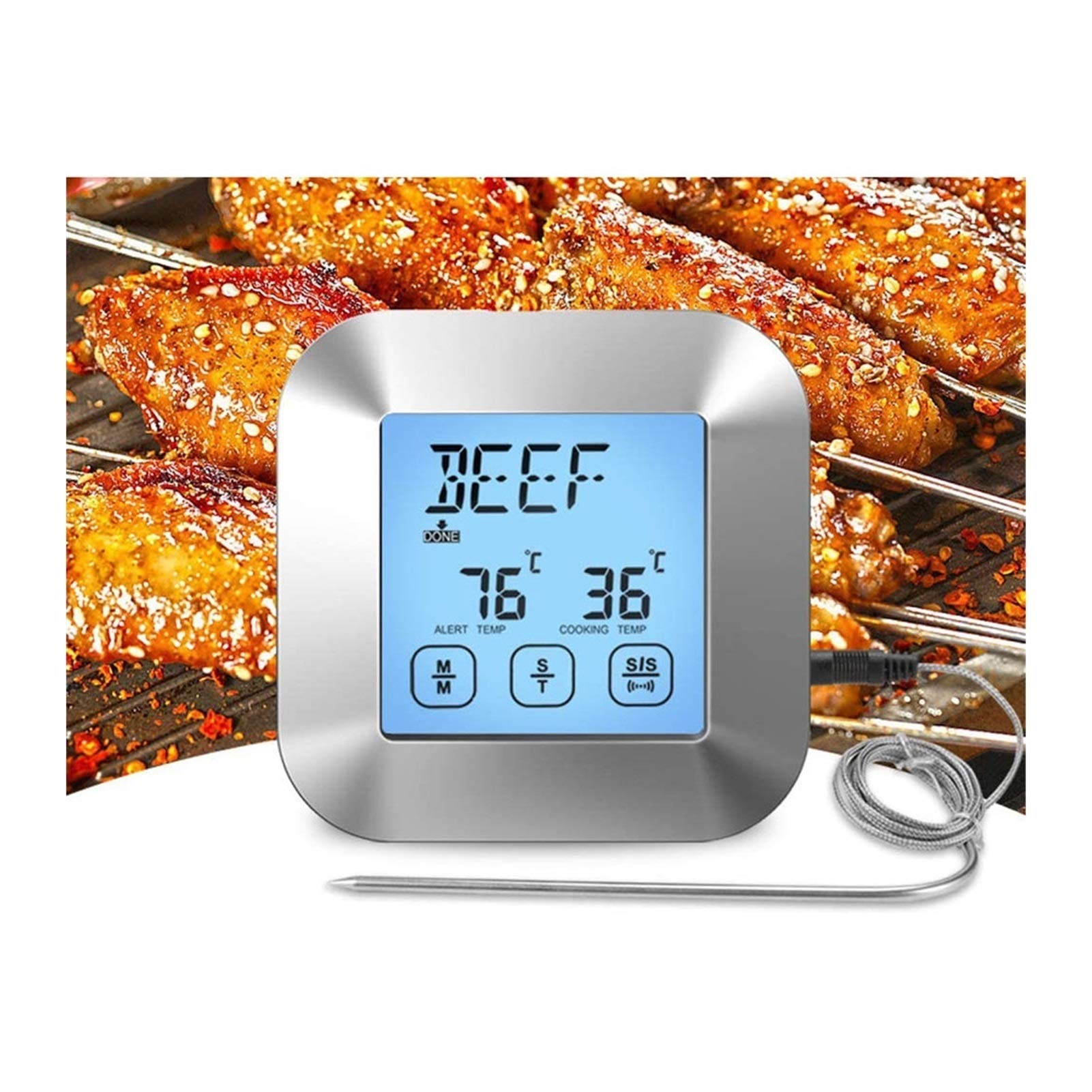 Digital Meat Thermometer with Touchscreen - Waterproof BBQ Grill & Oven Thermometer for Turkey, Fish, Ham, Pork - Kitchen Cooking Thermometer with Backlight, Timer & Alarm | Perfect for Grilling, Smoking, Baking & Roasting