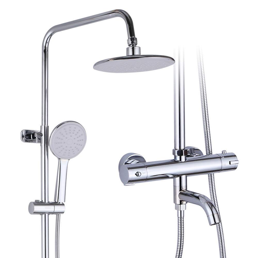 Premium Silver Lift Thermostatic Shower System - 20cm Round Rainfall Shower Head with 3 Spray Modes & Brass Faucet | Modern Bathroom Upgrade for Spa-Like Experience