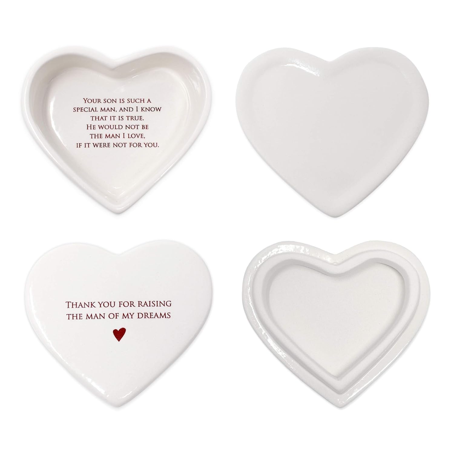 Ceramic Heart Keepsake Jewelry Box with Lid - Thoughtful Mother of the Groom Gift, Mother's Day Present for Mother-in-Law - Perfect for Storing Rings, Necklaces & Precious Memories - 'Thank You for Raising the Man of My Dreams' Engraved Gift