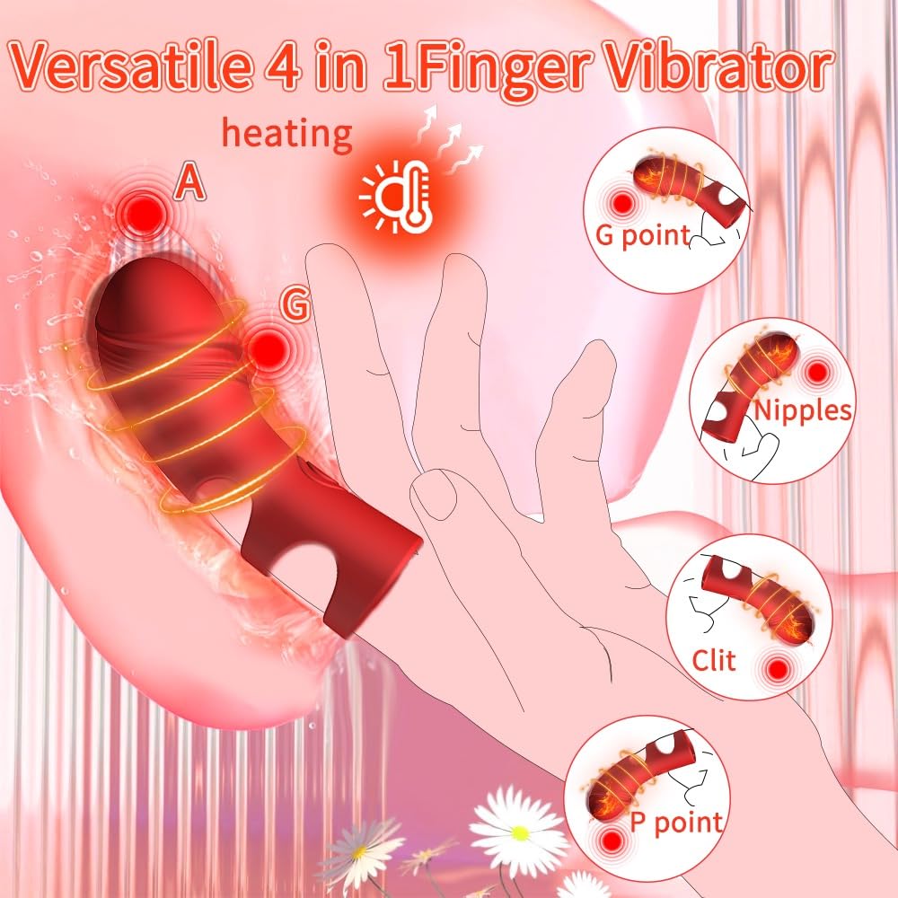 Premium Female Finger Vibrator - 10 Vibration Modes & Heating Function for Clitoral, G-Spot & Nipple Stimulation - Mini Strong Vibration Adult Sex Toy for Women - Perfect for Solo Play & Couples Intimacy