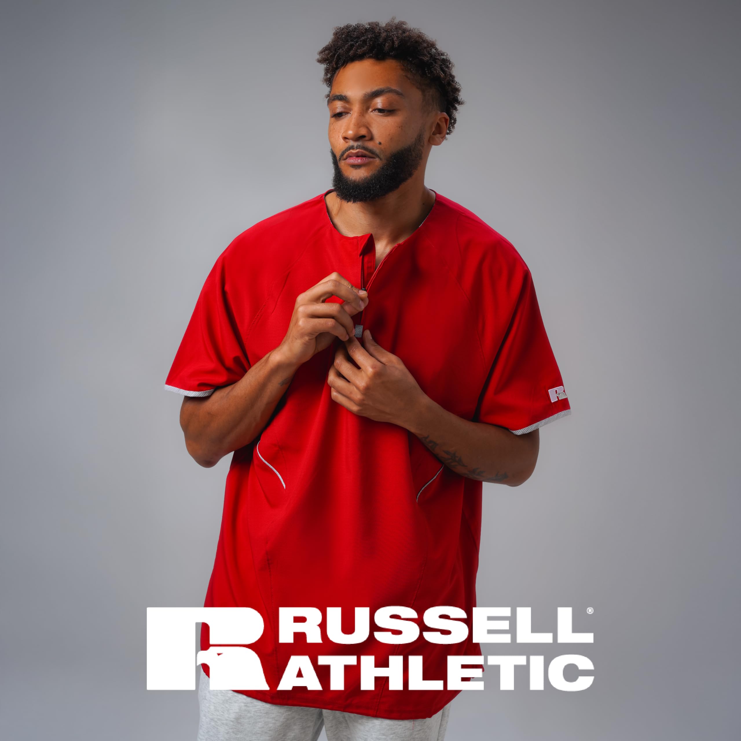 Russell Athletic Men's Short Sleeve Pullover Cage Jacket - Lightweight Sports Outerwear for Running, Gym & Casual Wear | Moisture-Wicking Performance Fabric