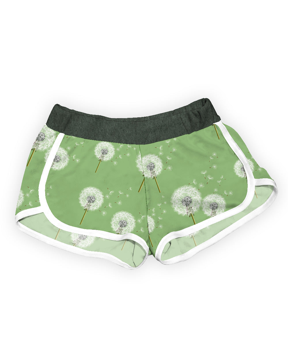 Green Dandelion Shorts for Women - Comfortable Casual Summer Shorts with Pockets | Perfect for Outdoor Activities, Beach, Yoga & Travel
