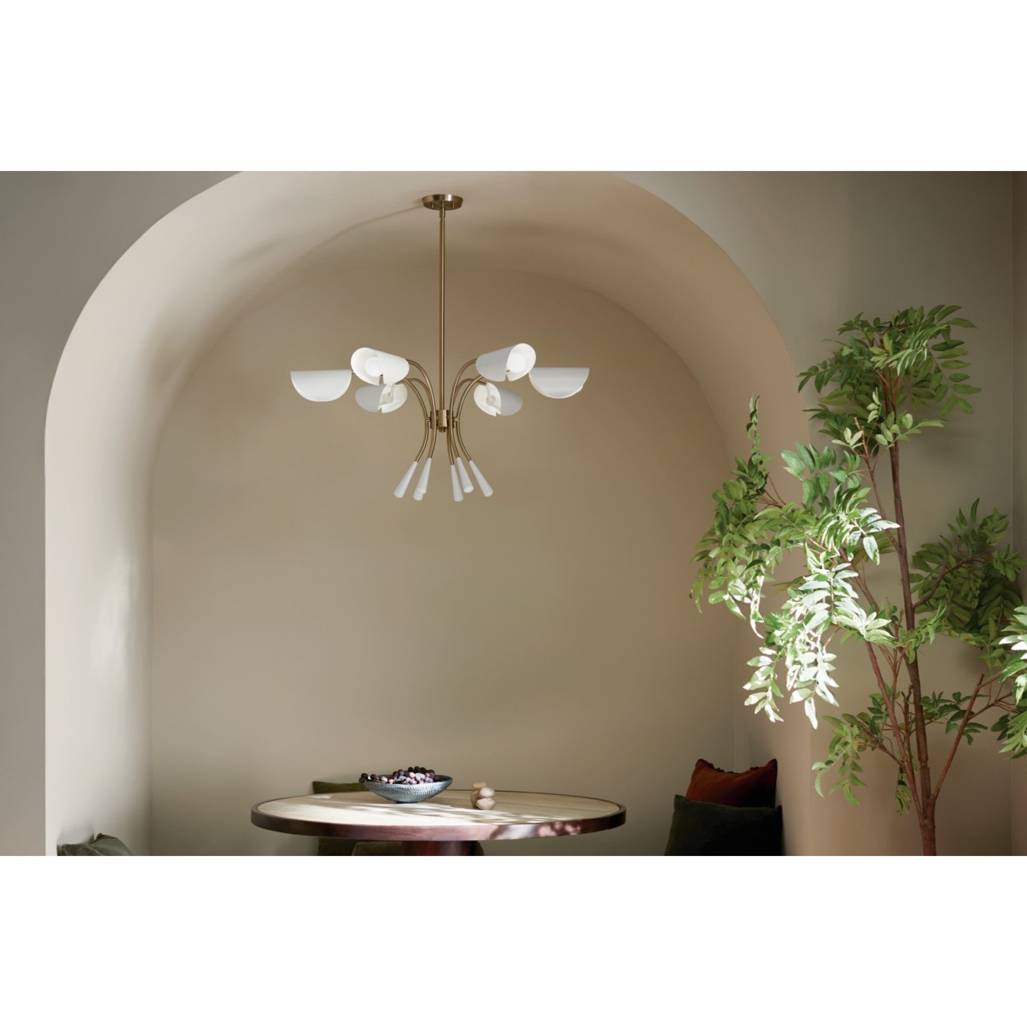 Arcus 39-Inch 6-Light Champagne Bronze Chandelier with White Fabric Shade - Elegant Dining Room & Bedroom Lighting Fixture
