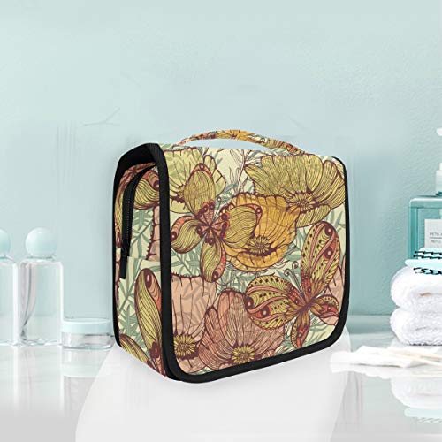 Vintage Hanging Travel Toiletry Bag with Floral Butterfly Design - Waterproof Cosmetic Organizer for Men & Women - Perfect for Camping, Gym, and Business Trips