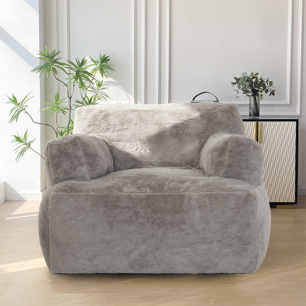 MAXYOYO Bean Bag Chair for Adults & Kids - Oversized Lazy Sofa with Armrests, Soft Grey Faux Fur - Perfect for Living Room, Bedroom, Game Room & Dorm Relaxation