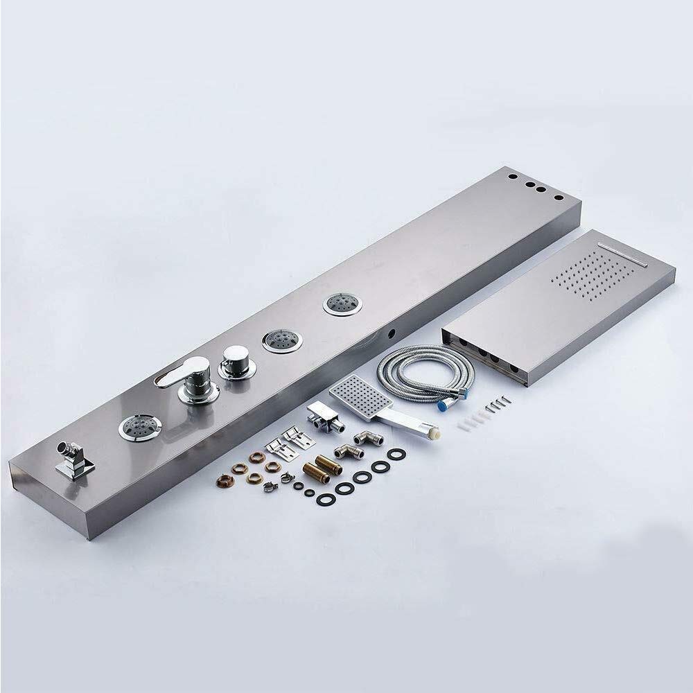 AlenArt Stainless Steel Shower Panel with Massage Jets & Rainfall Shower Head - Multi-Function Wall Mounted Bathroom Shower System in Brushed Nickel | Perfect for Spa-Like Experience, Luxury Bathroom Upgrade & Relaxing Hydrotherapy