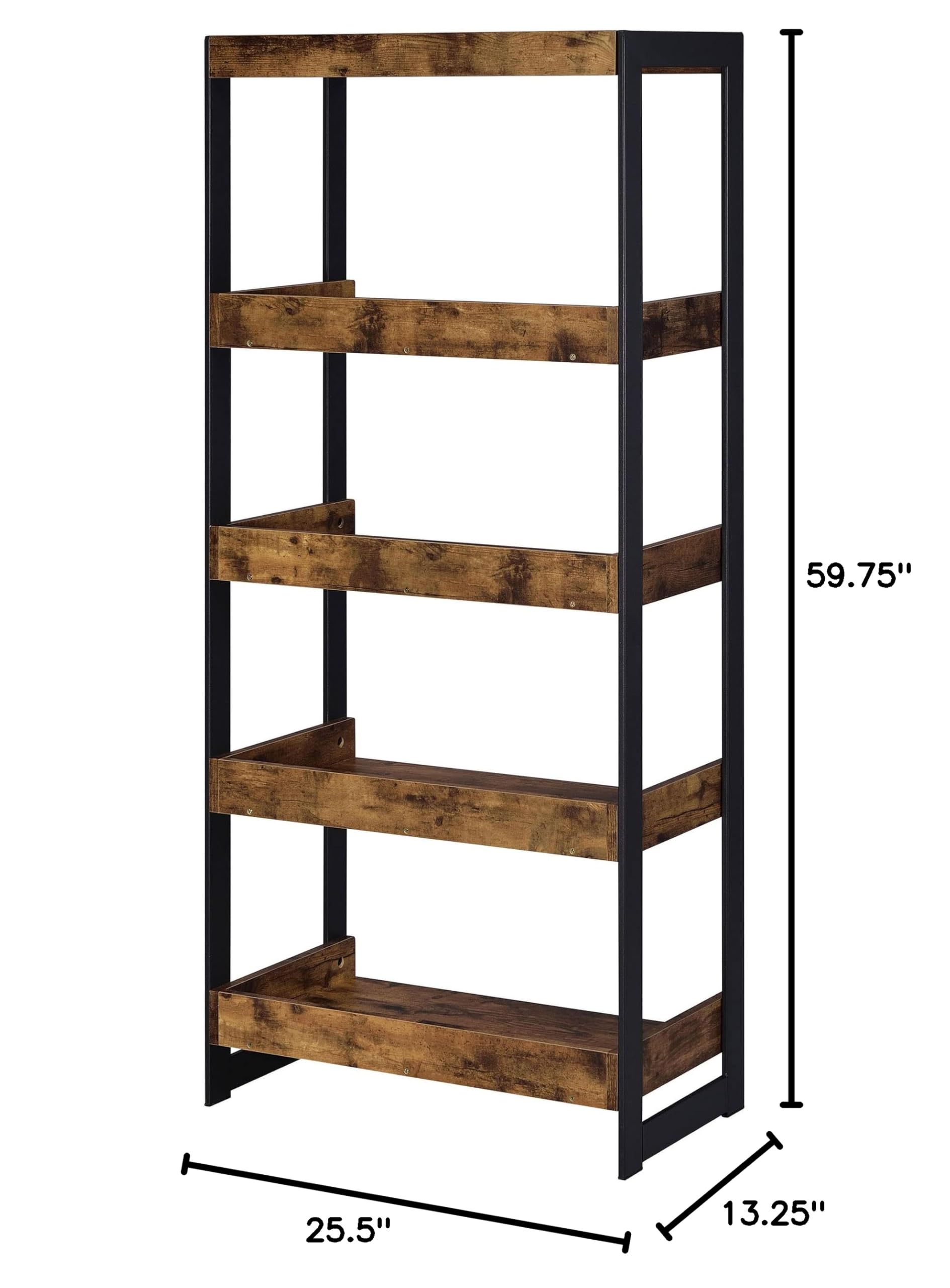 Coaster Furniture Estrella 4-Shelf Open Bookcase in Antique Nutmeg & Gunmetal - Perfect for Living Room, Office & Bedroom Storage
