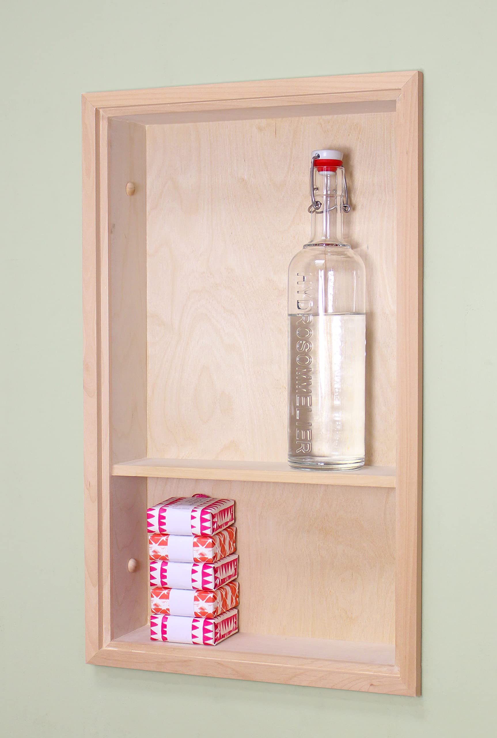 Fox Hollow Furnishings 14x24 Inch Recessed Wall Niche Shelf - Unfinished Wood Storage Organizer with 2 Shelves for Bathroom, Living Room & Bedroom Decor