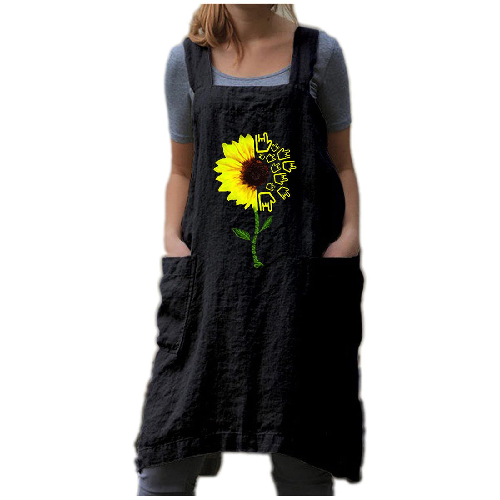 FOVIGUO Women's Summer Sleeveless Square Neck Pocket Dress - Knee Length, Soft Loose Fit Polyester Sunflower Print for Work & Casual Wear | Perfect for Office, Beach Outings and Summer Parties