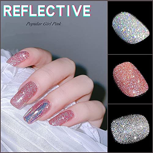 MIZHSE Diamond Gel Nail Polish - Reflective Glitter Pink Soak Off LED Gel Polish for Manicure | Sparkly Shiny Shimmer Nail Art Varnish | DIY at Home for Beginners | Perfect for Parties, Weddings & Special Occasions