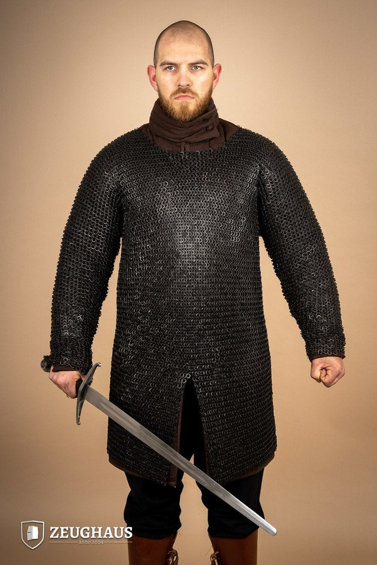 Chainmail Hauberk Flat Ring Riveted 9mm Burnished - Medieval Armor for LARP, Cosplay & Historical Reenactment