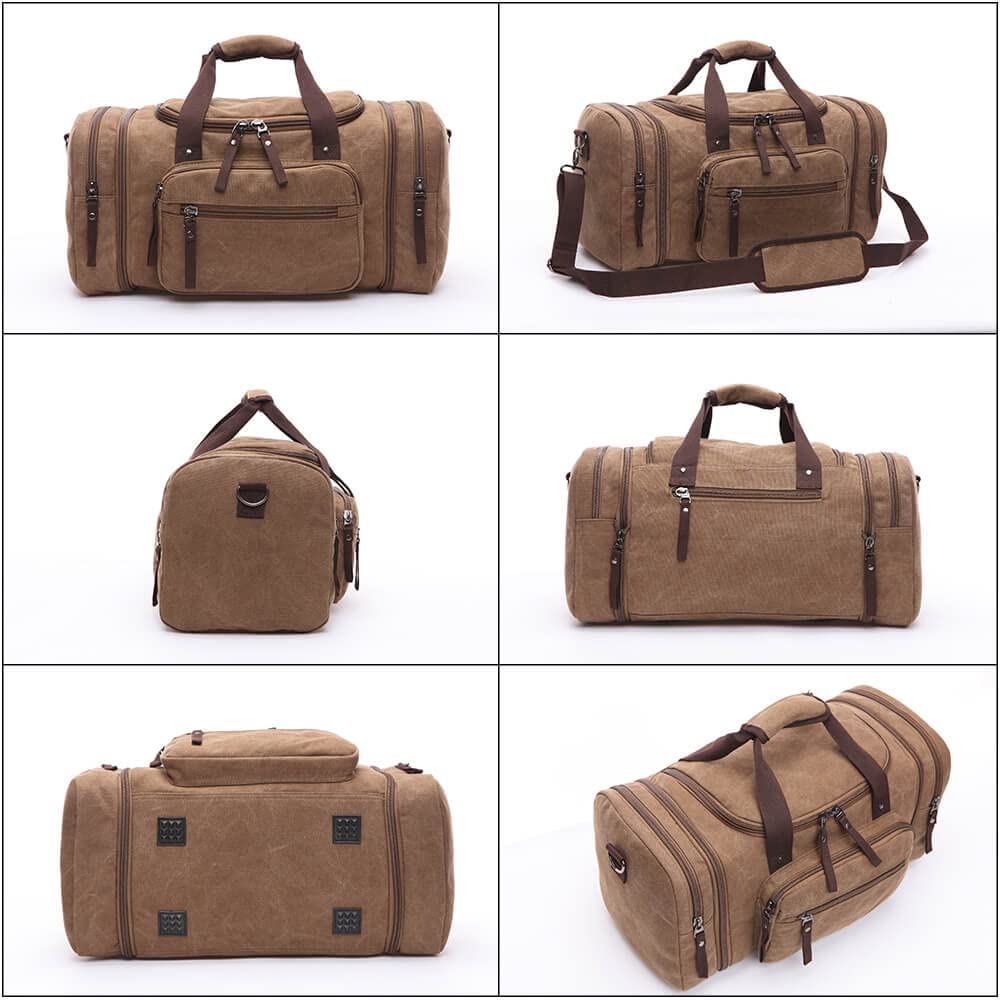 Large Canvas Duffle Bag for Travel - Waterproof Weekender Overnight Carry On Bag for Men & Women (Black) - Perfect for Gym, Business Trips & Weekend Getaways