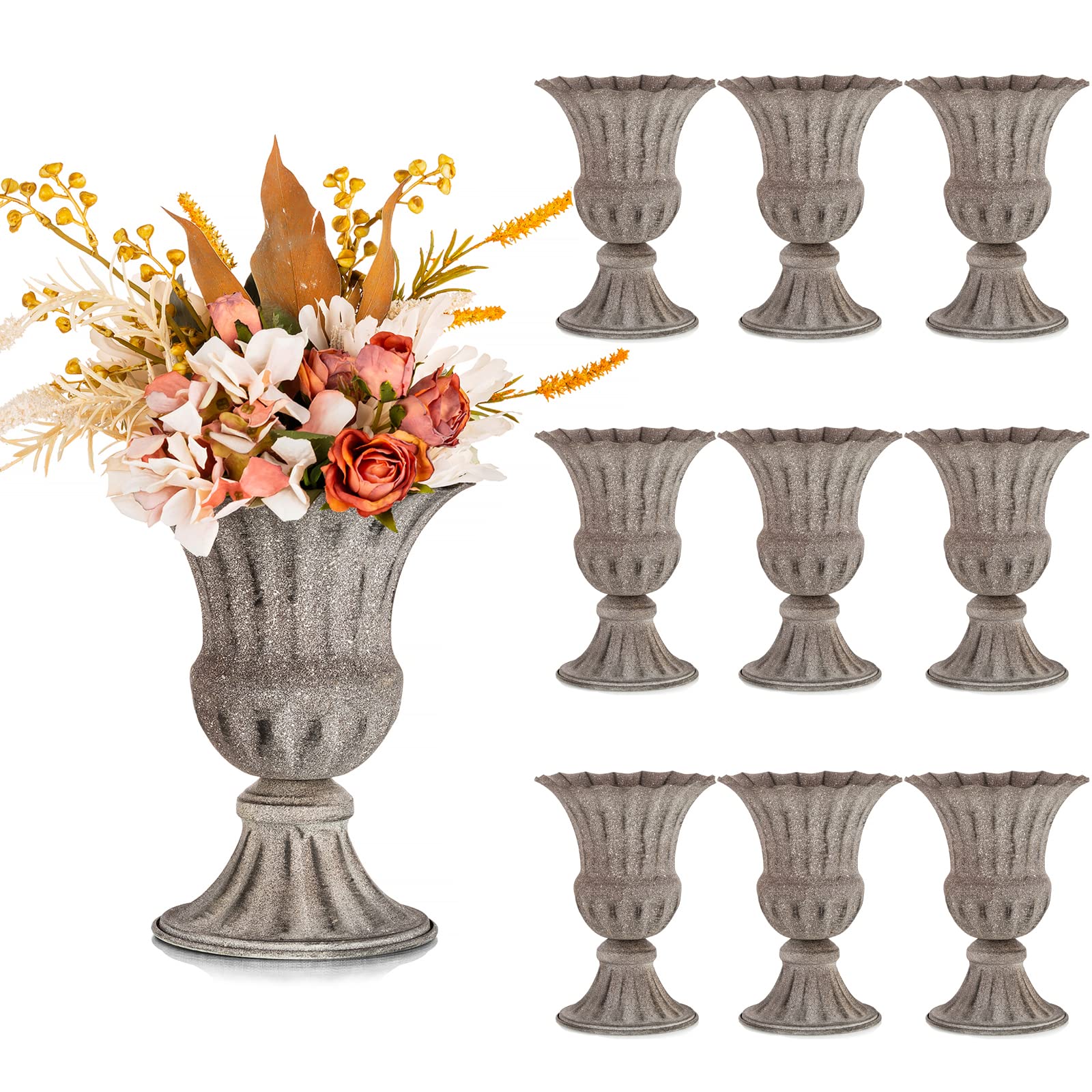 Antique Grey Vintage Flower Vase - 9 Inch Decorative Plant Pot for Table Centerpieces, Living Room Decor, Wedding & Party Reception - Bulk Pack of Floral Arrangement Vases for Home & Ceremony Decorations