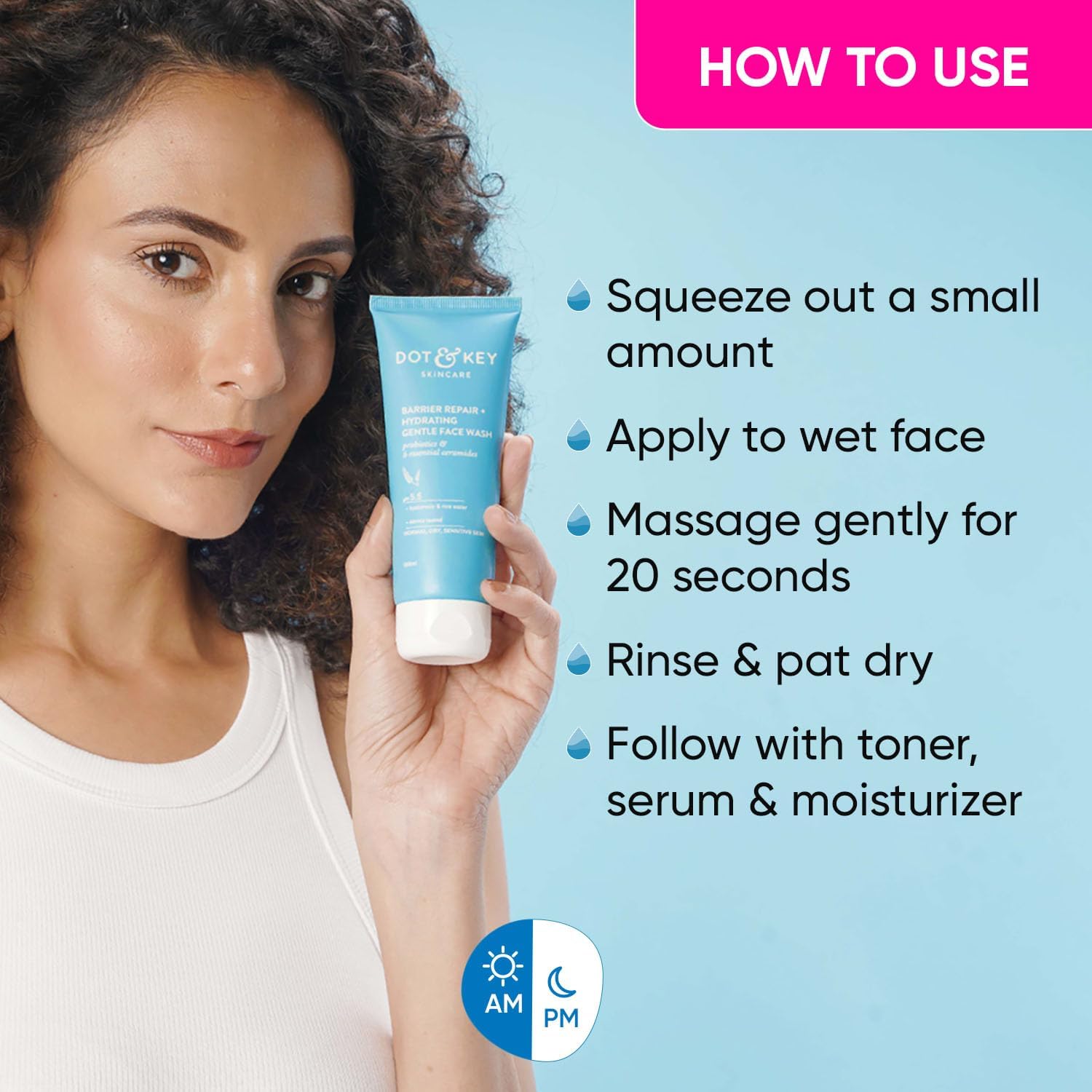 DOT & KEY Barrier Repair + Hydrating Gentle Face Wash with Probiotic & Ceramide | Moisturizing Cleanser for Dry, Normal & Sensitive Skin | Unisex 175ml | Daily Skincare Routine for Healthy Glow