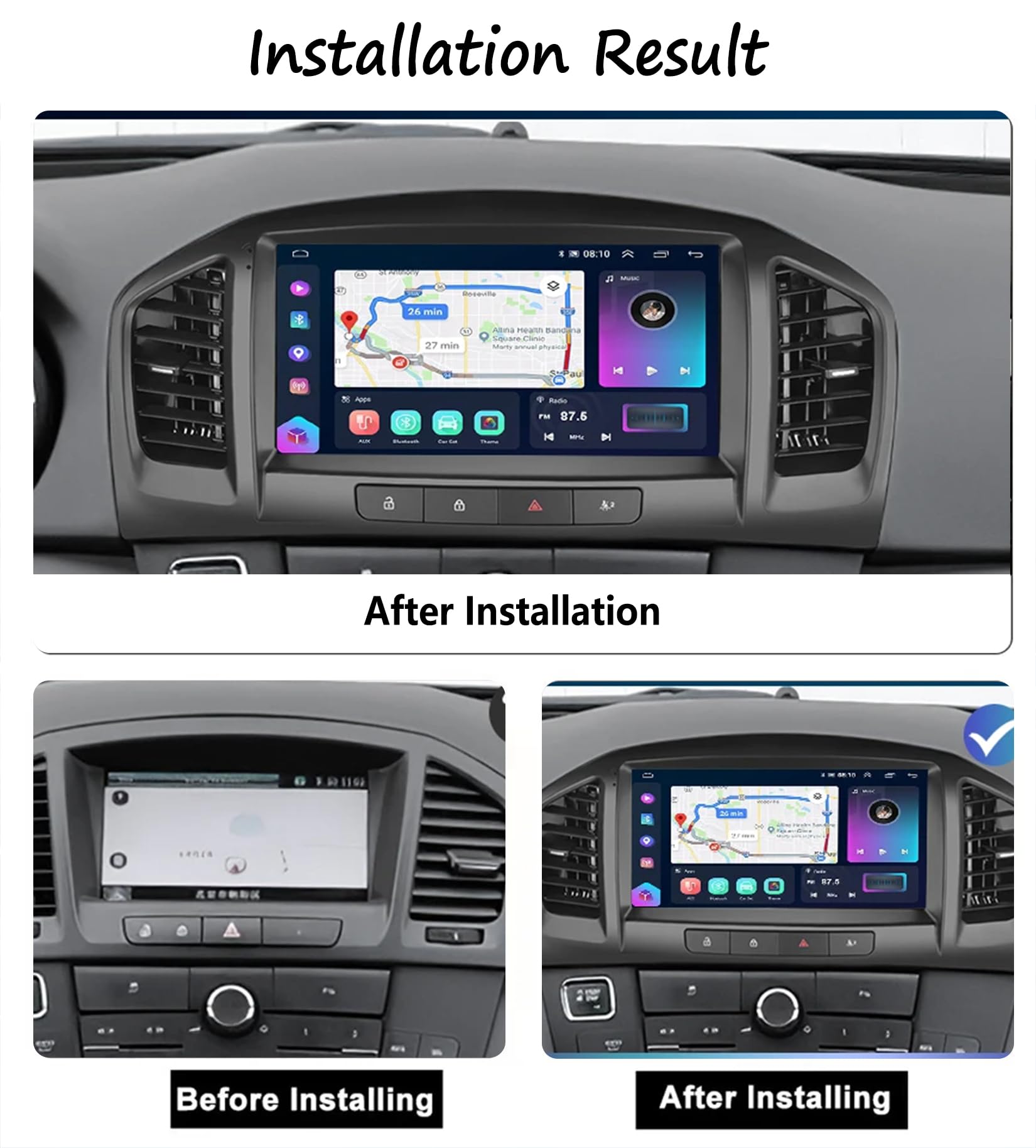 9 Inch Android 13 Double Din Car Stereo with Touch Screen - Wireless CarPlay, WiFi, Bluetooth, GPS Navigation & AHD Reverse Camera for Opel Insignia 2008-2012 - Perfect for Hands-Free Calling, Music Streaming & Safe Parking Assistance