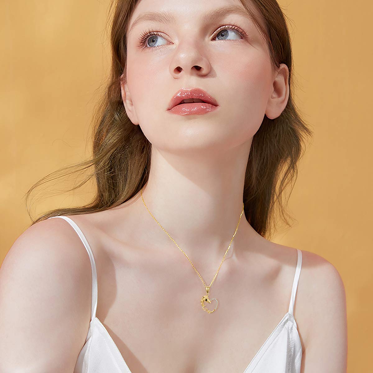 14K Gold Horse Heart Pendant Necklace for Women - Elegant Love Jewelry Gift for Her, Wife, Girlfriend - 16+1+1 Inch Adjustable Chain - Perfect for Valentine's Day, Anniversary, Birthday & Special Occasions