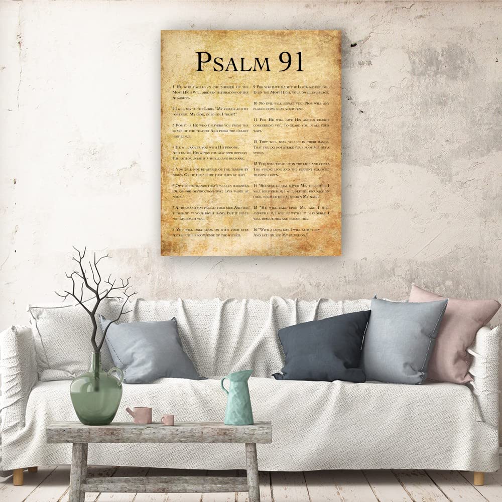 Psalm 91 Bible Verse Wall Art - 16x24 Inch (40x60cm) Unframed Canvas Print, Vertical Scripture Decor for Living Room, Kitchen & Bathroom - Inspirational Christian Home Decor & Gift Idea