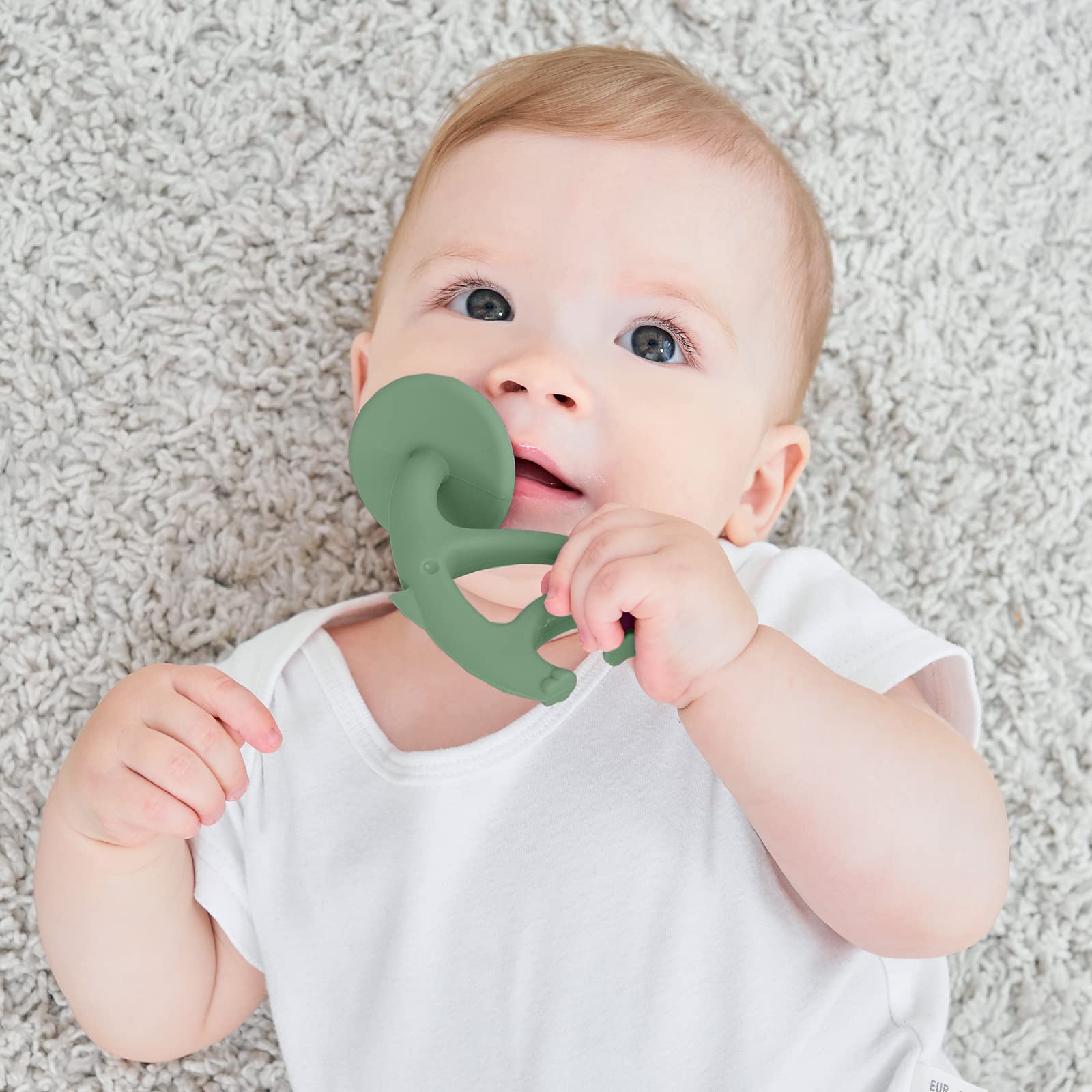 Mombella Dancing Elephant Teether Toy - Soft Silicone Baby Chew Toy with Strap & Clip for 3-12 Months - Freezable Teething Relief for Infants - Perfect Newborn Gift (Light Green) | Ideal for Soothing Sore Gums During Playtime & Travel