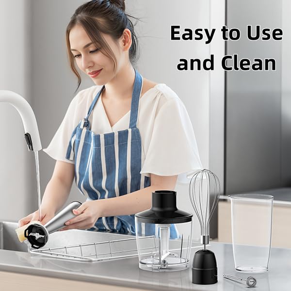 5-IN-1 Immersion Hand Blender, 800W Powerful Stainless Steel Motor, Ergonomic Handle for Comfort, Easy to Assemble & Clean - Perfect for Making Smoothies, Sauces, Soups, Baby Food & Kitchen Emulsions (Ideal for Home Cooking, Meal Prep & Healthy Blending)