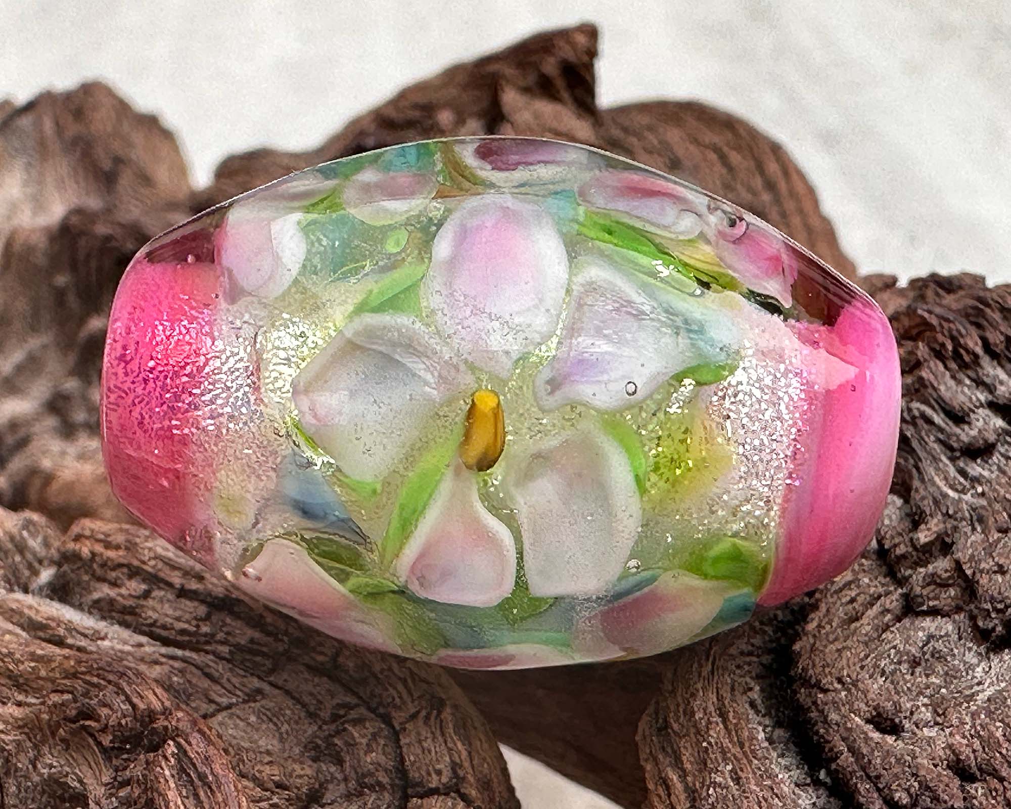 Pink Dichroic Floral Lampwork Glass Focal Bead for Jewelry Making - Handmade SRA Art Bead for Necklaces, Bracelets & DIY Craft Projects
