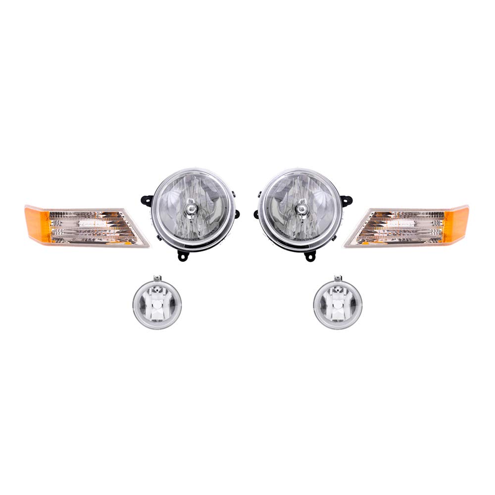 Brock Replacement Halogen Headlight Assemblies 6-Piece Set for 2010 Jeep Patriot - No Leveling, Includes Park Signal & Fog Lights | Perfect for Night Driving & Off-Road Adventures
