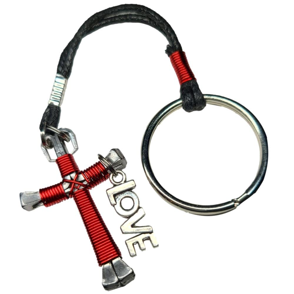 Horseshoe Nail Cross Keychain - Lucky Charm Pendant for Men & Women - Red Rustic Style - Perfect for Gifts, Jewelry Collection & Everyday Carry