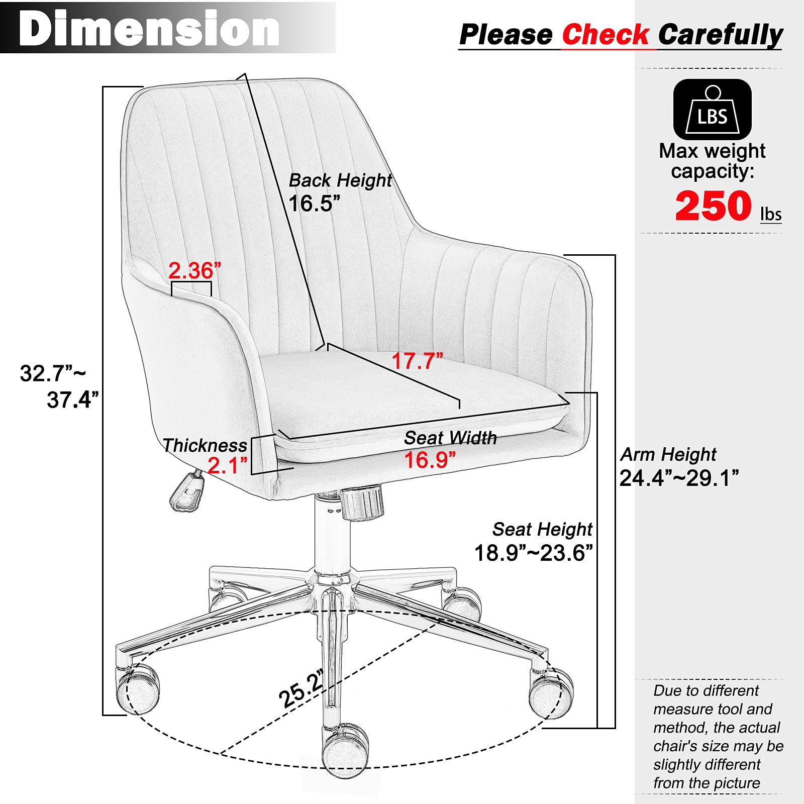 Jacky Home Velvet Office Desk Chair - Mid-Back Ergonomic Computer Chair with Adjustable Height, 360° Swivel & Wheels - Modern Upholstered Task Chair with Arms for Home Office, Study, Living Room & Bedroom (Blue) - Perfect for Remote Work, Gaming & Relaxation
