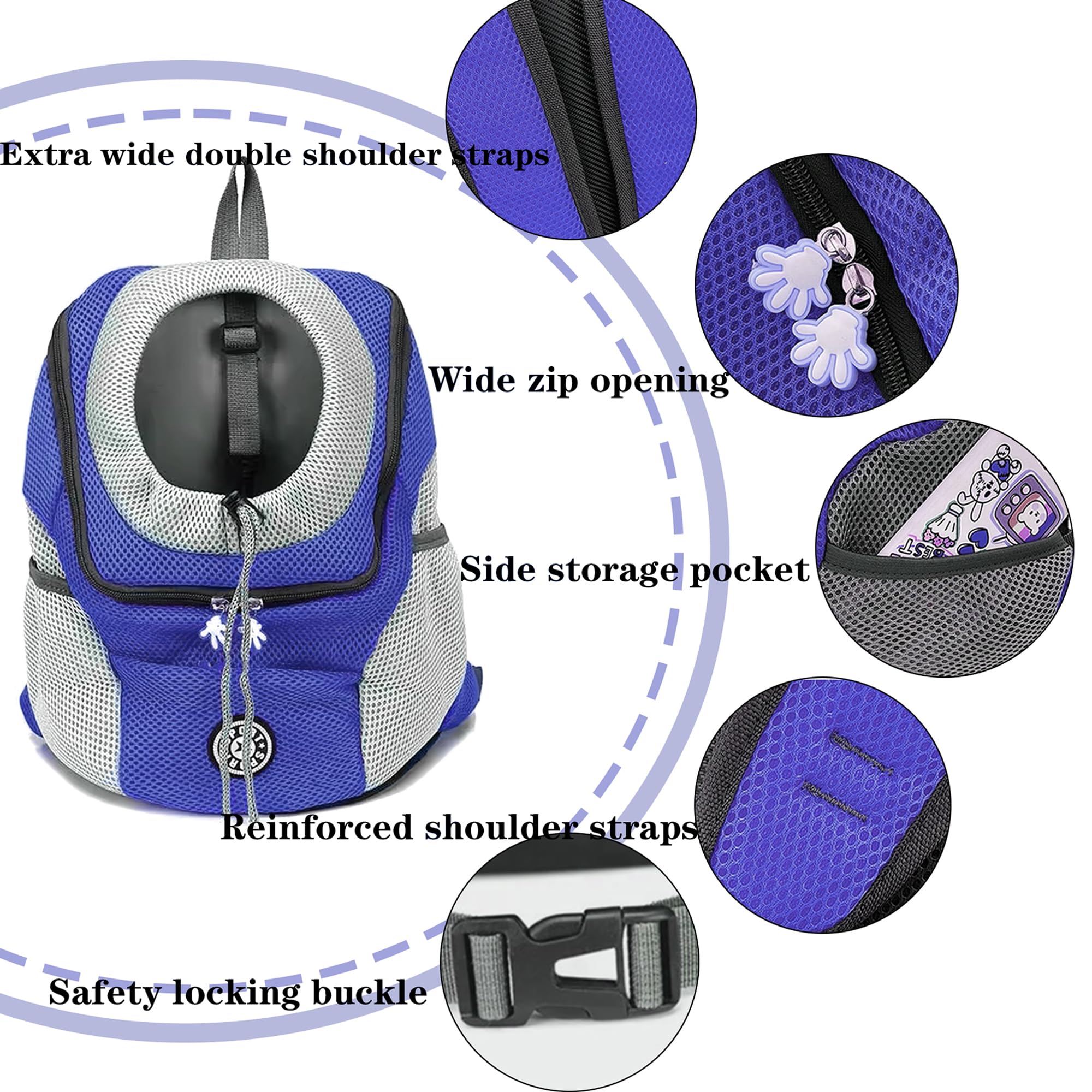Breathable Dog Carrier Backpack - Front Pack Pet Carrier for Small Dogs, Cats & Rabbits | Lightweight & Comfortable for Travel, Hiking, Camping (Small, Blue) | Perfect for Outdoor Adventures & Daily Commutes
