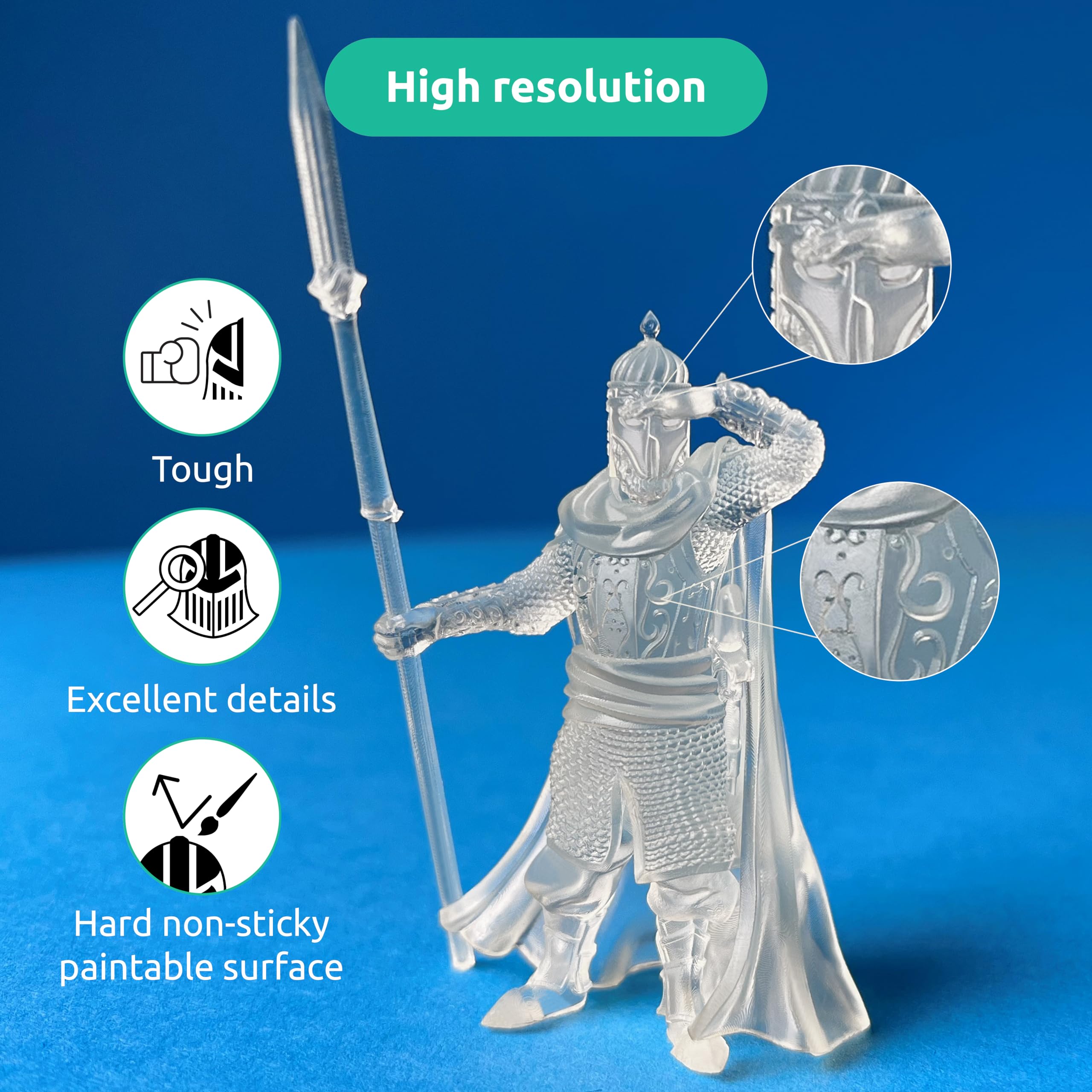 Premium TGM-7 3D Printer Resin for High-Resolution 4K/8K/12K LCD/DLP/SLA Printers – Tough, Fast-Curing UV Resin with Low Odor (405nm, Clear, 1kg) – Ideal for Tabletop Miniatures, Jewelry Making & Detailed Prototyping