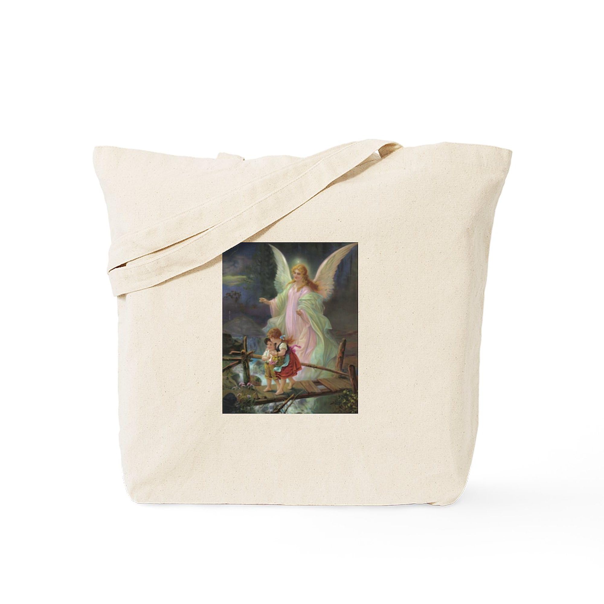 Victorian Angel Tote Bag - Natural Canvas Reusable Shopping Bag for Women, Eco-Friendly Grocery Tote - Perfect for Shopping, Beach, Work & Daily Use
