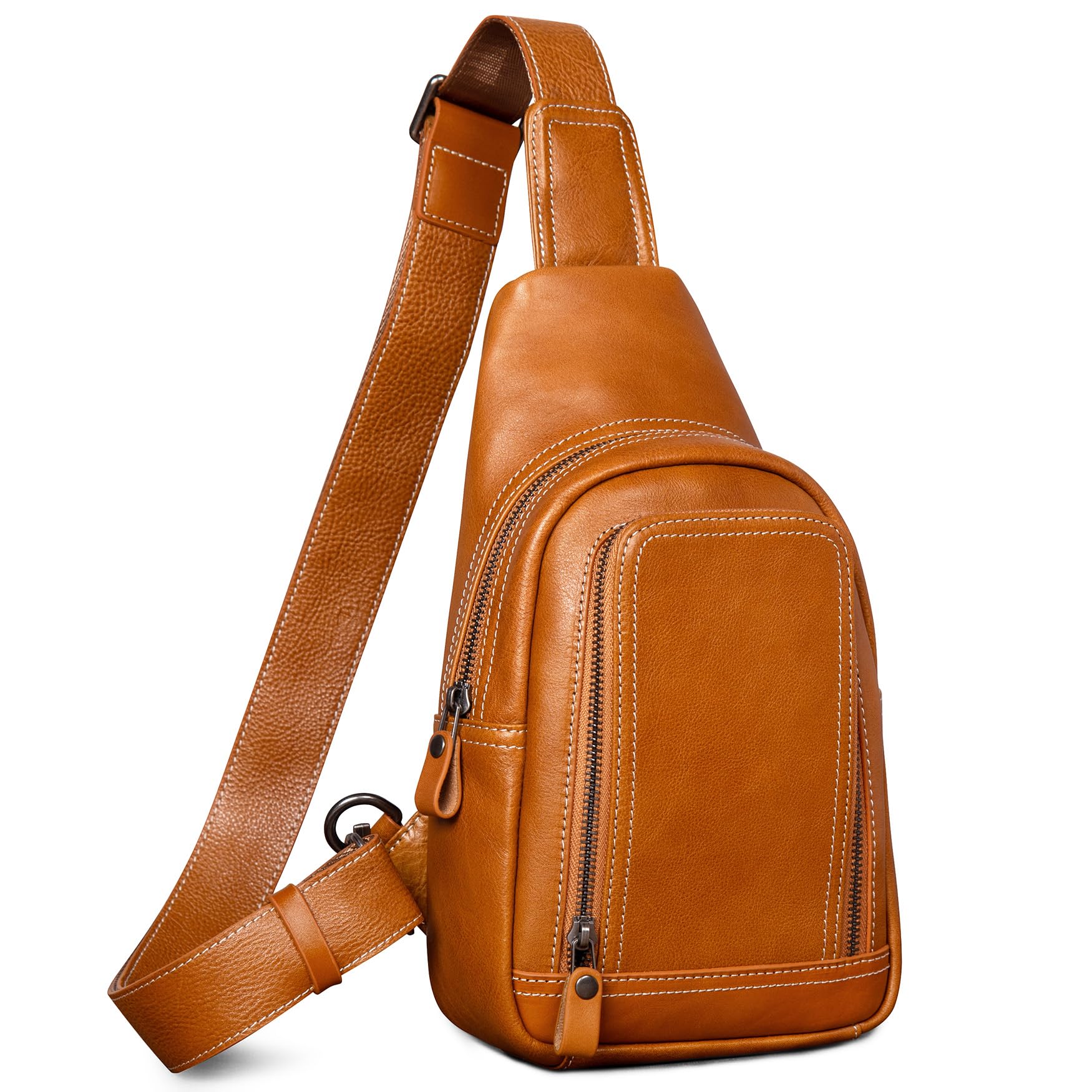 Genuine Leather Crossbody Sling Bag for Men & Women - Adjustable Shoulder Strap Chest Purse - Perfect for Travel, Hiking, Work & Daily Use