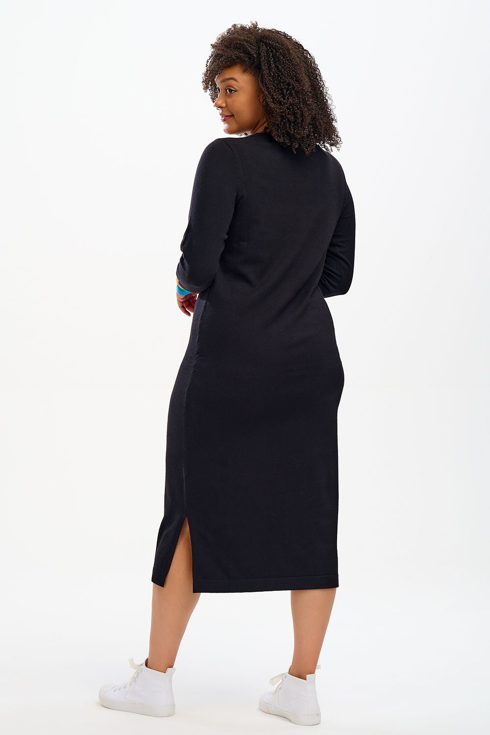 LISELLE Women's Black Midi Knit Dress - Soft Stretch Casual Bodycon Dress for Work, Party & Evening Out
