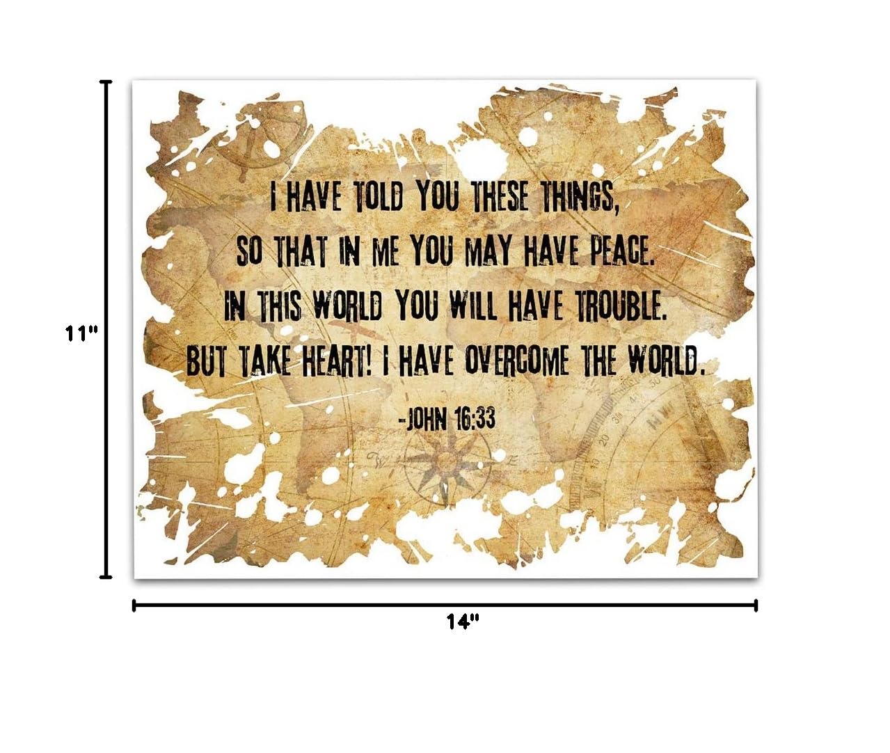 Inspiring John 16:33 Bible Verse Wall Art - 11x14 Christian Scripture Print with Compass Design - Perfect for Home Decor, Church Gifts & Spiritual Encouragement - Ideal for Birthdays, Housewarming & Faith-Based Gifts