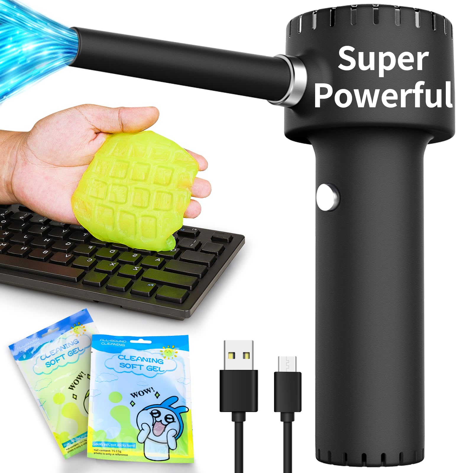 Rechargeable Electric Air Duster - 45000 RPM Cordless Dust Blower with 6000mAh Battery | Powerful Compressed Air for Computer Keyboard Cleaning, Electronics & Office Use | Portable Electronic Air Can Replacement