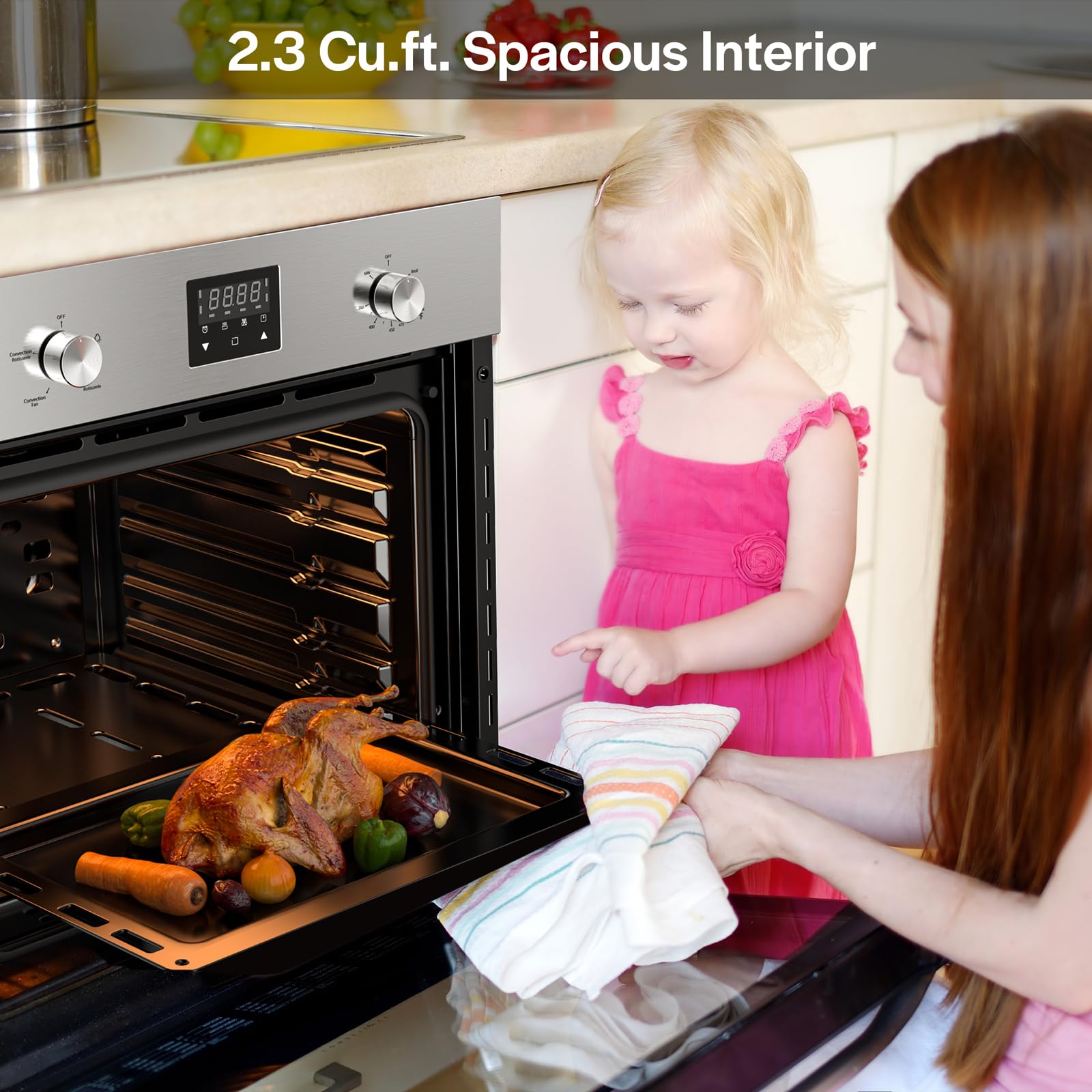 Empava 24 Inch Stainless Steel Single Gas Wall Oven with Convection Fan - Digital Timer, Bake, Broil & Rotisserie Functions for Home Kitchen Cooking and Baking