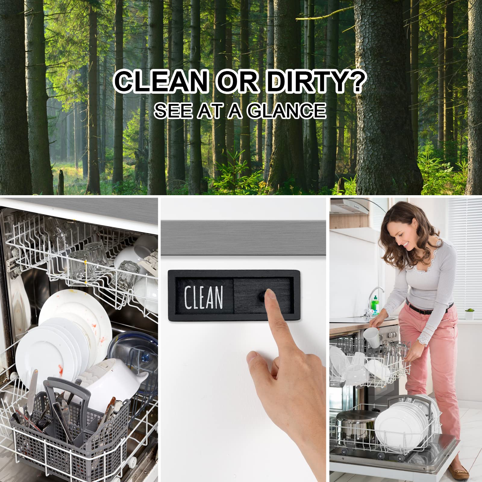 WOJOGO Rustic Farmhouse Dishwasher Magnet - Clean/Dirty Indicator Sign for Kitchen Appliances, Black, 5 x 2 Inches (1 Count) - Perfect for Home, Office, and RV Use