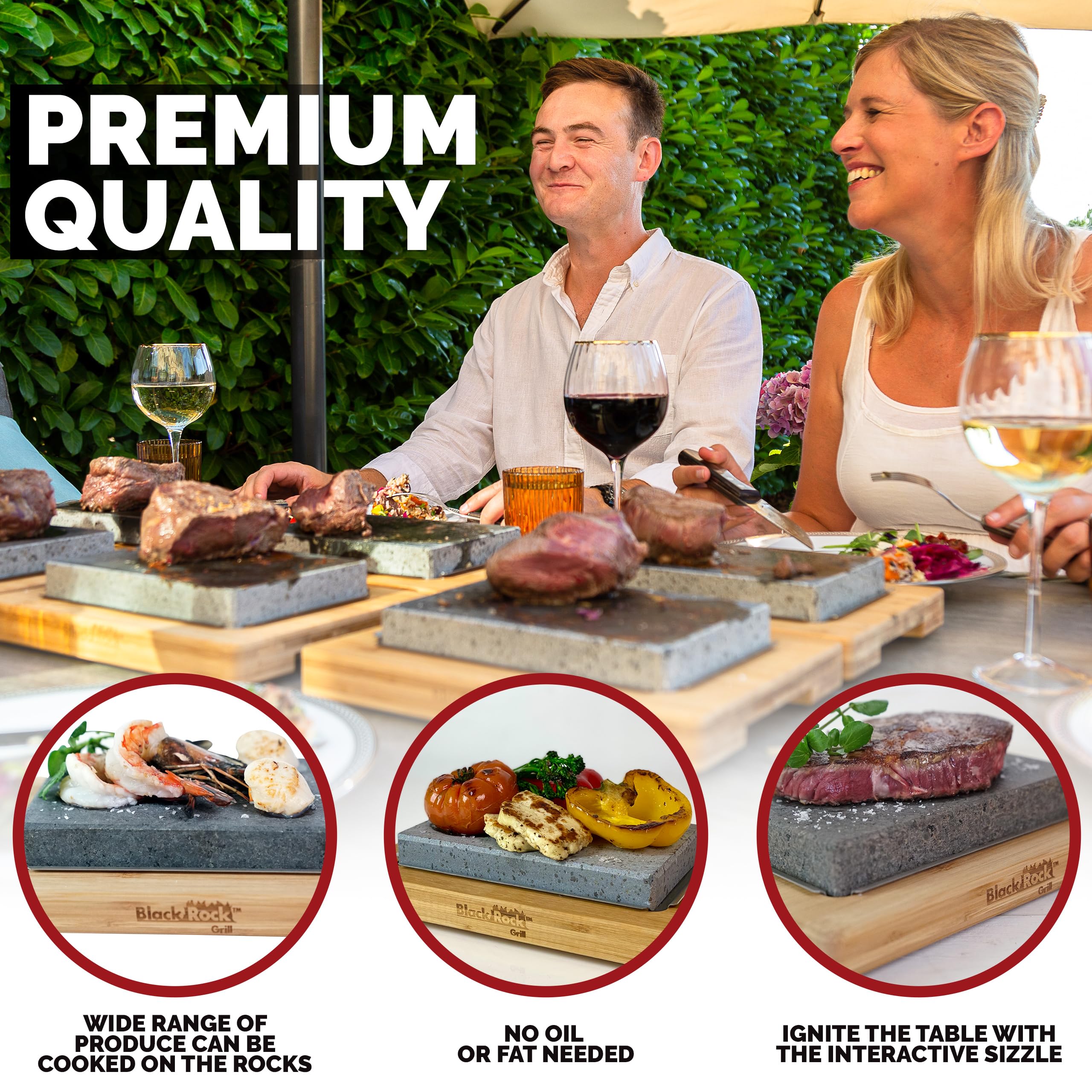 Premium Black Rock Grill Set - Restaurant-Grade Hot Stone Cooking Kit with Extra-Thick Lava Stone for Perfectly Sizzling Steaks | Indoor & Outdoor BBQ, Backyard Parties, Camping & Gourmet Home Dining