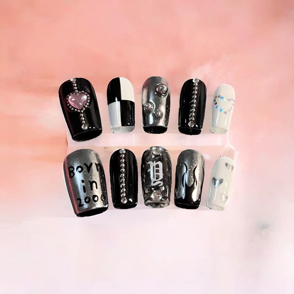 Fiery Passion Hand-Painted Press-On Nails | Long-Lasting Artificial Nails with Vibrant Designs | Perfect for Parties, Weddings & Special Occasions