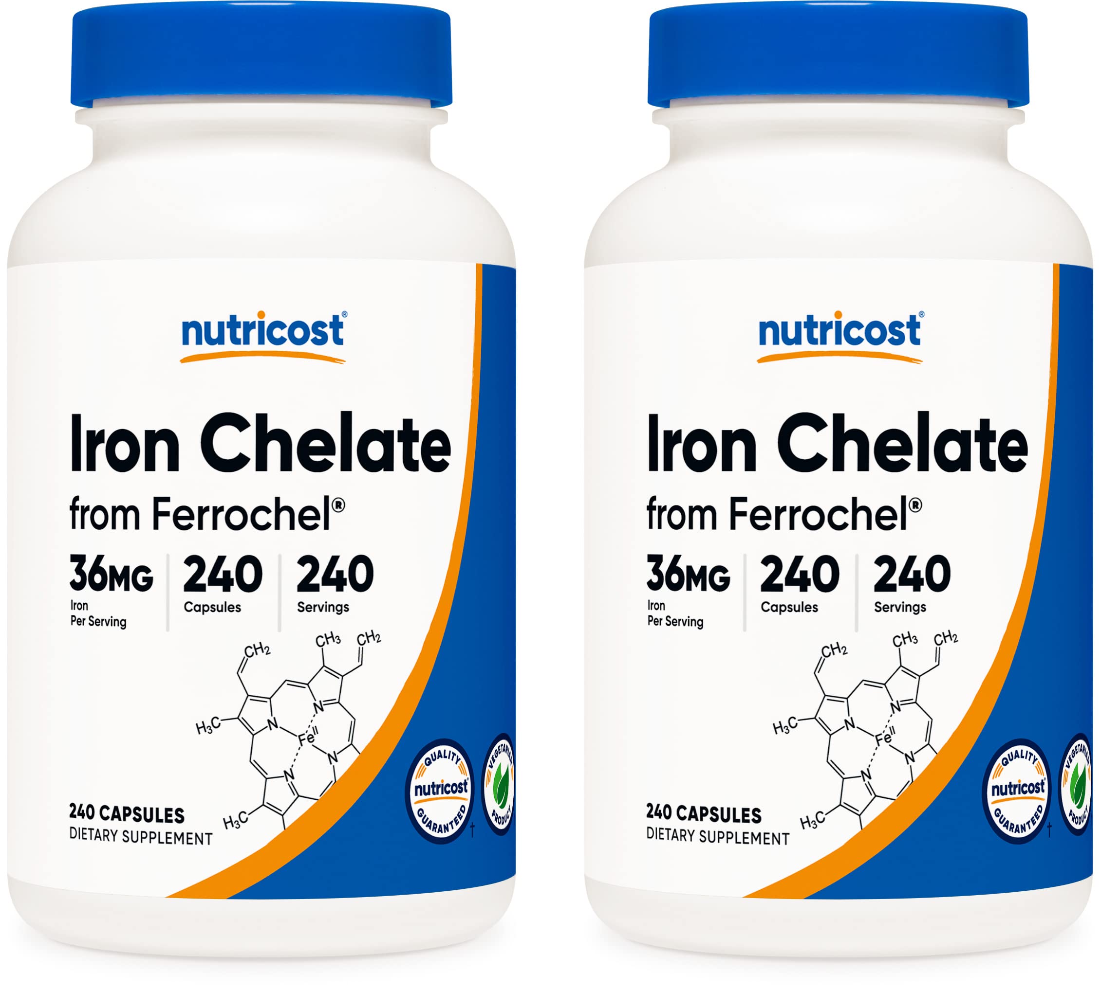 Nutricost Chelated Iron Supplement 36mg (240 Capsules, 2 Bottles) - Ferrochel for Iron Deficiency & Energy Support - Supports Healthy Blood & Energy Levels for Active Lifestyles