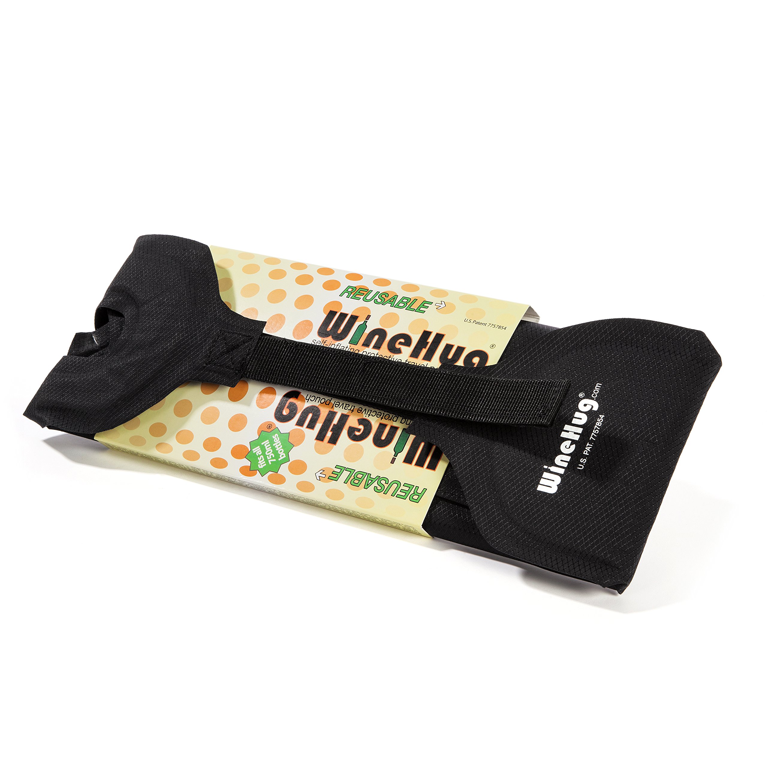 Winehug Self-Inflating Protective Travel Pouch for Wine Bottles - Black | Perfect for Airplane, Camping & Gift Packaging