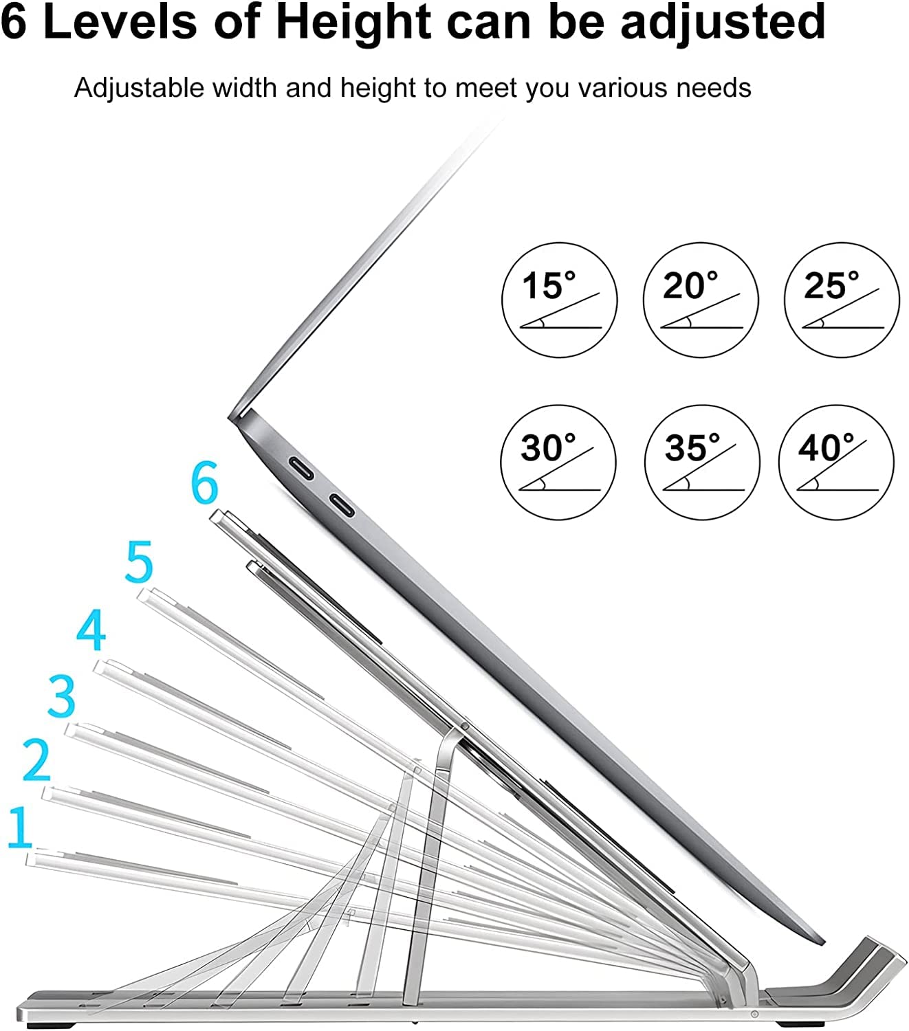 Adjustable Foldable Laptop Stand for 10-15.6 Inch Laptops - Ergonomic Silver Riser Holder for Home, Office, and Travel Use