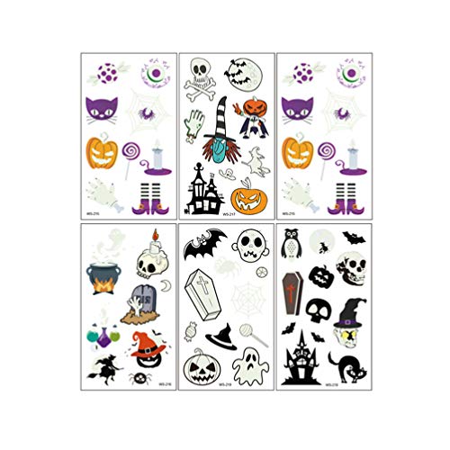 Glow in the Dark Halloween Temporary Tattoos - 12Pcs Luminous Waterproof Tattoo Stickers for Kids, Trick or Treat Party Favors, Halloween Costume Accessories & Spooky Party Decorations (Cartoon Designs) - Perfect for Halloween Parties, Trick-or-Treating, Costume Contests & Themed Events